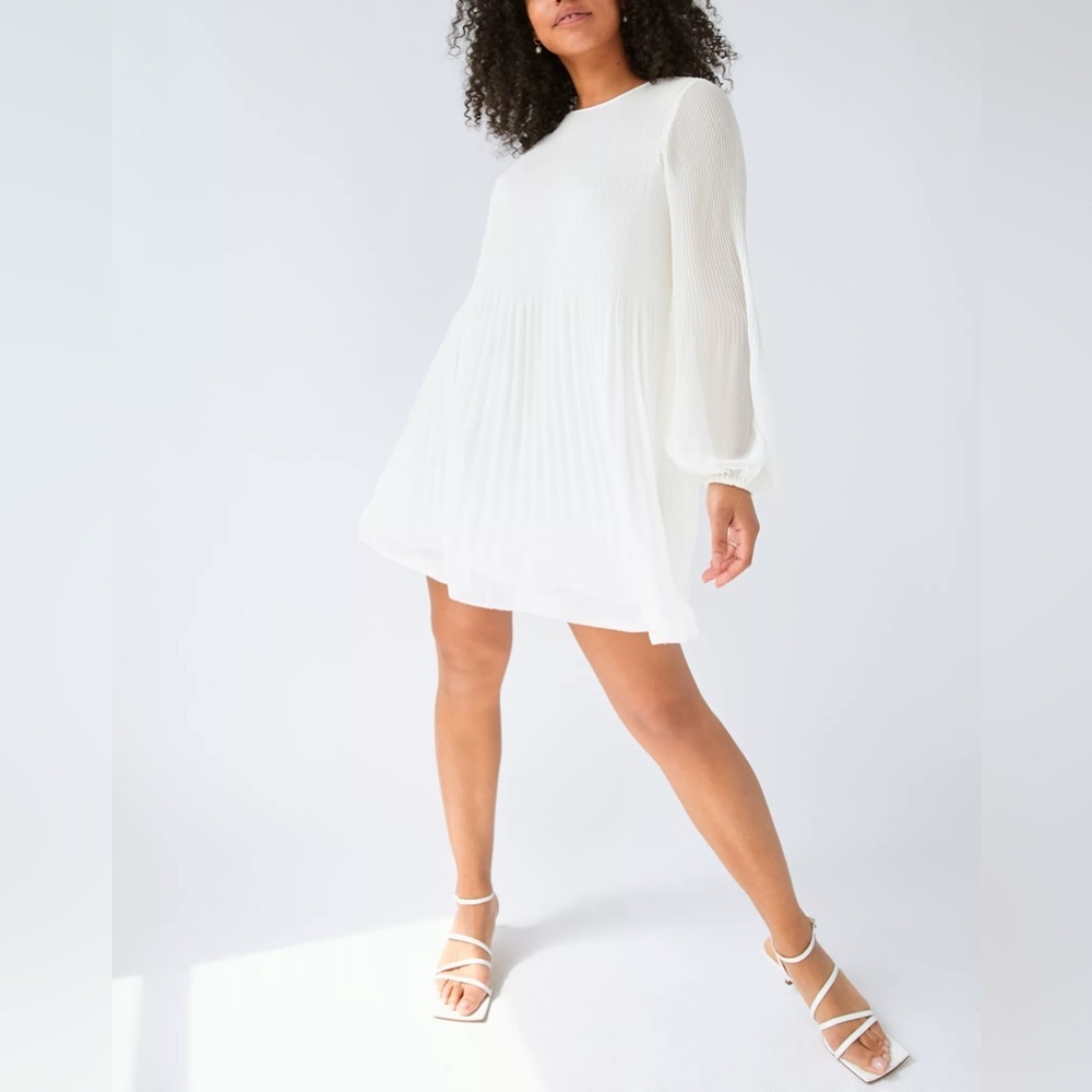 Aritzia Wilfred Daydreamer Pleated Chiffon High Neck Puff Sleeve Mini Dress
